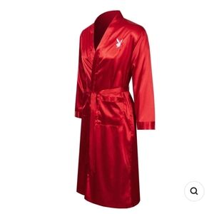 PLAYBOY Vibrant Red Satin Mansion Lounge Robe Unisex